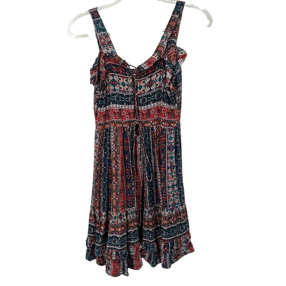 Angie Multicolor Boho Mini Dress with Ruffle Hem - Picture 4 of 7